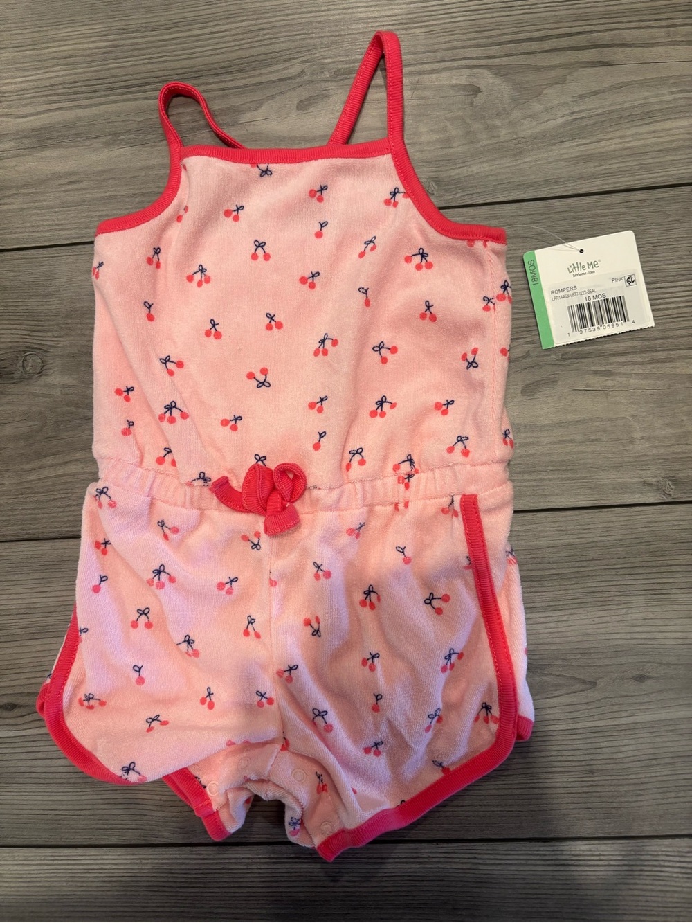 Little Me Pink Cherry-Print Romper with Hot Pink Trim
